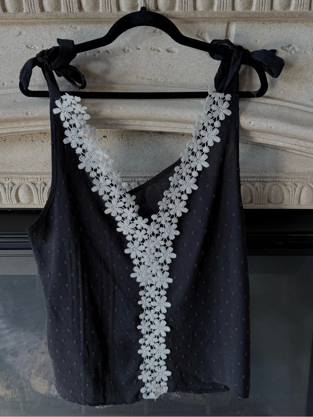 Black Camisole with White Floral Lace V-Back - Women Intimates